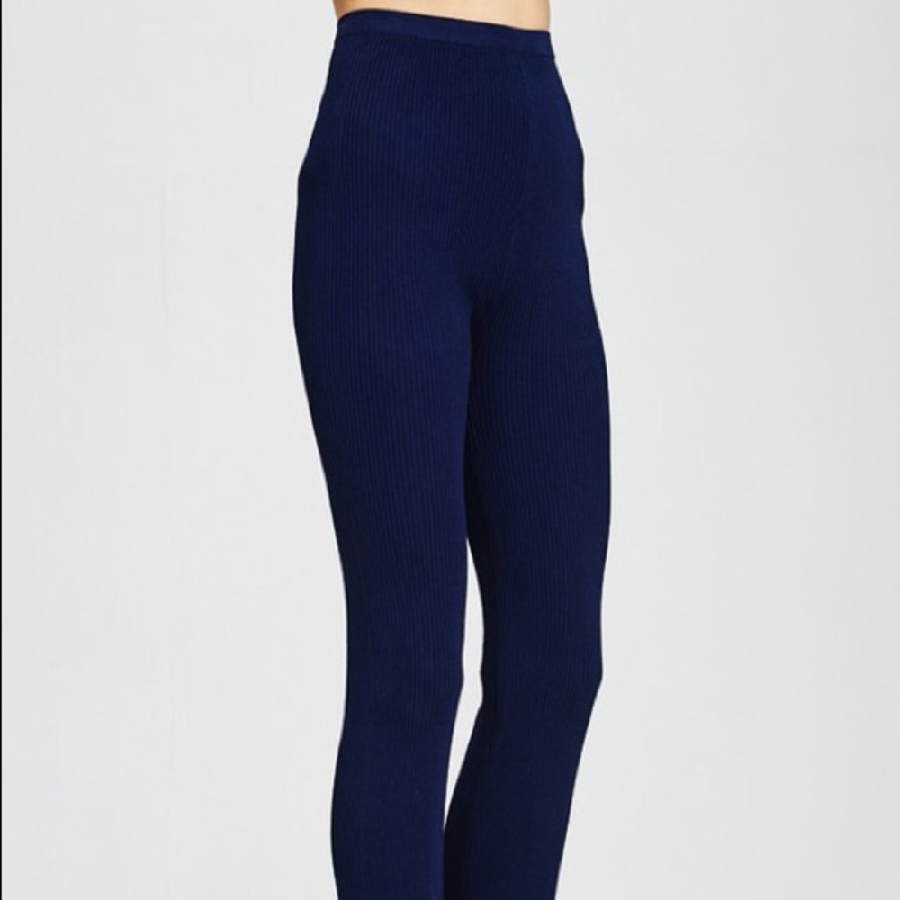 Navy Blue Ribbed Ruffle Pants - Picture 3 of 7